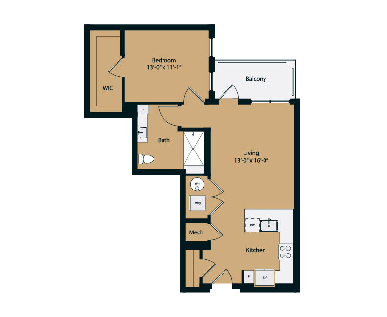 Floor plan layout diagram for 1B-1